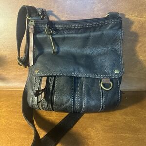 Fossil Morgan Traveler Crossbody Organizer Handbag Black Pebble Leather